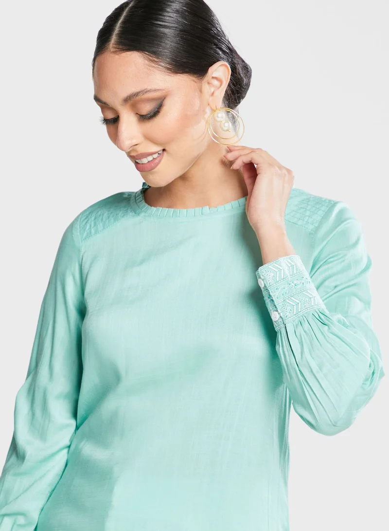 globaldesi Ruffle Detail Crew Neck Top