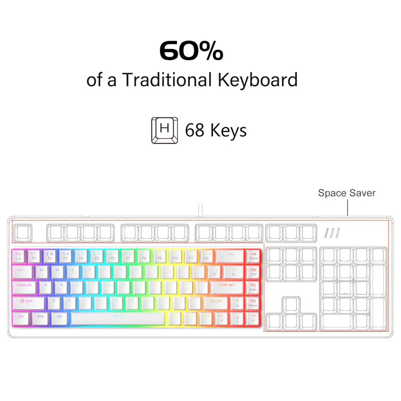 MageGee Portable 60% Mechanical Gaming Keyboard, MK-Box LED Backlit Compact 68 Keys Mini Wired Office Keyboard with Blue Switch for Windows Laptop PC Mac - Blue/White - Image 2