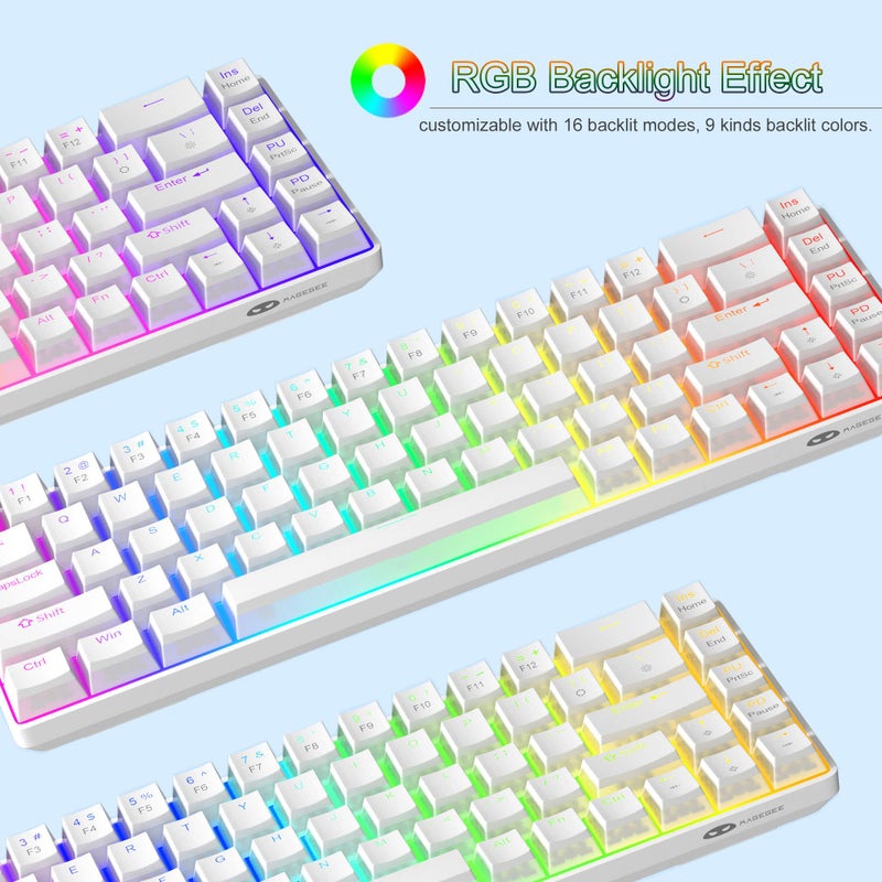 MageGee Portable 60% Mechanical Gaming Keyboard, MK-Box LED Backlit Compact 68 Keys Mini Wired Office Keyboard with Blue Switch for Windows Laptop PC Mac - Blue/White - Image 5