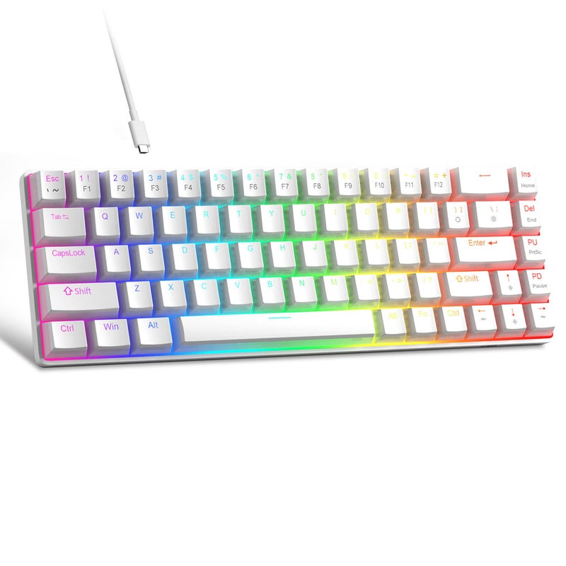 MageGee Portable 60% Mechanical Gaming Keyboard, MK-Box LED Backlit Compact 68 Keys Mini Wired Office Keyboard with Blue Switch for Windows Laptop PC Mac - Blue/White - Image 1