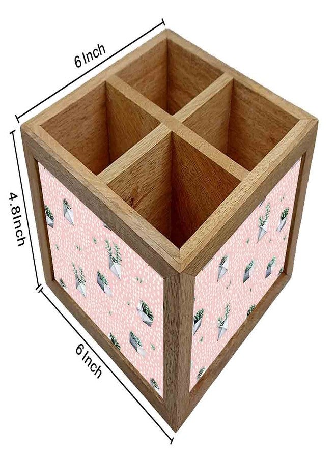 Nutcase Wooden Cutlery Stand Holder Silverware Caddy Spoons Forks Knives Organizer for Dining Table & Kitchen -Made in India-Spoons NOT Included - Cactus Pink - Image 4