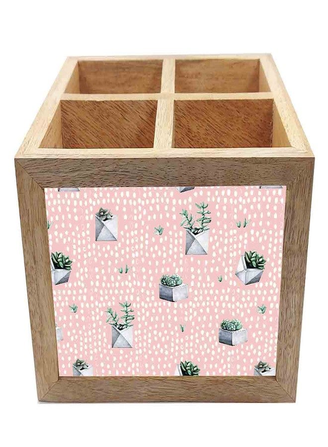 Nutcase Wooden Cutlery Stand Holder Silverware Caddy Spoons Forks Knives Organizer for Dining Table & Kitchen -Made in India-Spoons NOT Included - Cactus Pink - Image 3