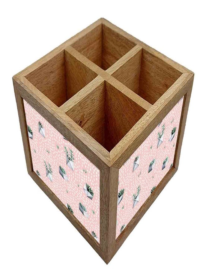 Nutcase Wooden Cutlery Stand Holder Silverware Caddy Spoons Forks Knives Organizer for Dining Table & Kitchen -Made in India-Spoons NOT Included - Cactus Pink - Image 2