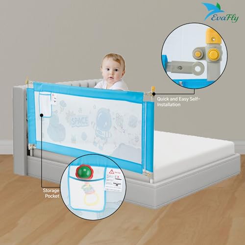 Evafly Bed Railing for Baby Safety Astronaut Print, L-180cm x Adjust Height Between 68-93cm, Single Side Bed Rail for Infant & Toddler's Safety-Grey - Image 5