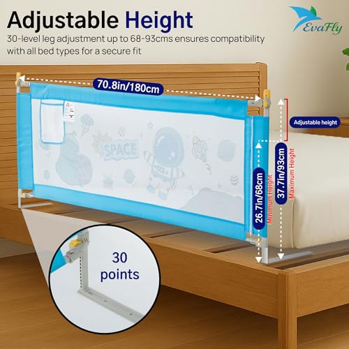 Evafly Bed Railing for Baby Safety Astronaut Print, L-180cm x Adjust Height Between 68-93cm, Single Side Bed Rail for Infant & Toddler's Safety-Grey - Image 2