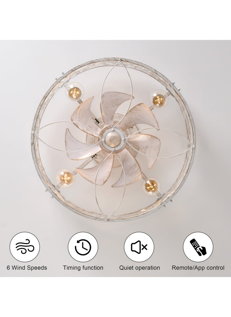 Caged Ceiling Fan with Light,51cm Flush Mount Ceiling Fan with Remote,Bladeless Fandelier Ceiling Fans with Lights,Small Low Profile Ceiling Fan for Bedroom,Kitchen,Dining Room,White Gold Color - Image 5