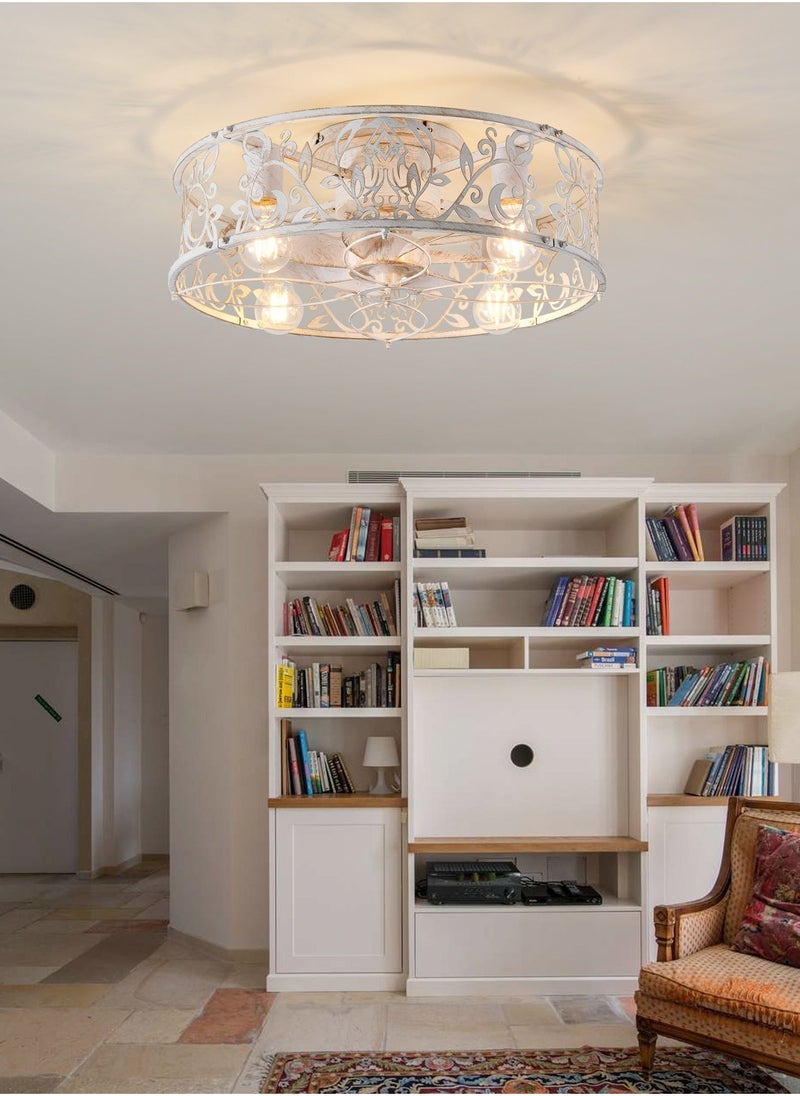 Caged Ceiling Fan with Light,51cm Flush Mount Ceiling Fan with Remote,Bladeless Fandelier Ceiling Fans with Lights,Small Low Profile Ceiling Fan for Bedroom,Kitchen,Dining Room,White Gold Color - Image 2