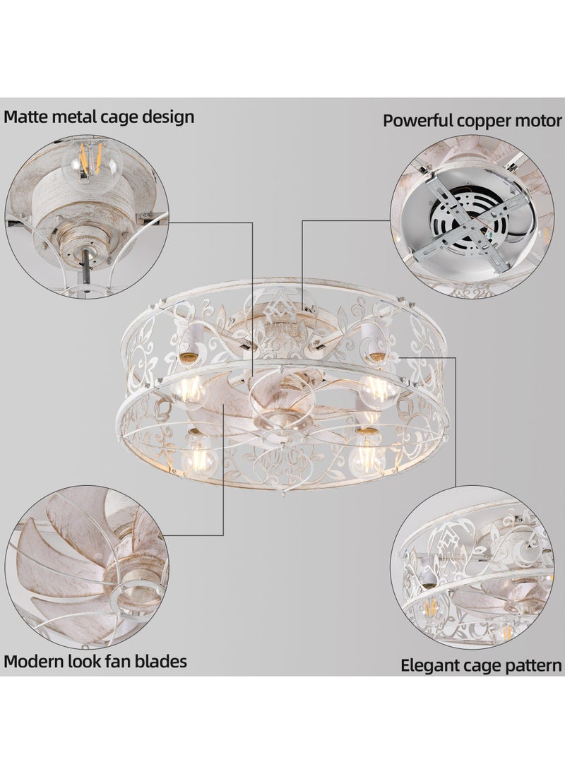 Caged Ceiling Fan with Light,51cm Flush Mount Ceiling Fan with Remote,Bladeless Fandelier Ceiling Fans with Lights,Small Low Profile Ceiling Fan for Bedroom,Kitchen,Dining Room,White Gold Color - Image 4