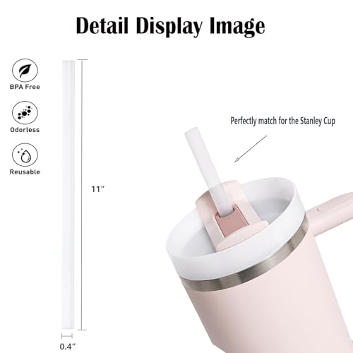 Woyinger Reusable Straws for Stanley Cup 14/20oz | 30oz | 40oz, Replacement Long Straw with 1 Brush for Stanley Cup Accessories，Food Grade & BPA Free, Machine washable（4 pack，30oz, Transparent White） - Image 2