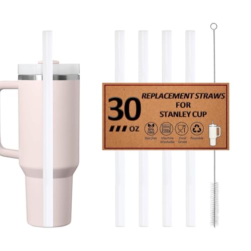 Woyinger Reusable Straws for Stanley Cup 14/20oz | 30oz | 40oz, Replacement Long Straw with 1 Brush for Stanley Cup Accessories，Food Grade & BPA Free, Machine washable（4 pack，30oz, Transparent White） - Image 1