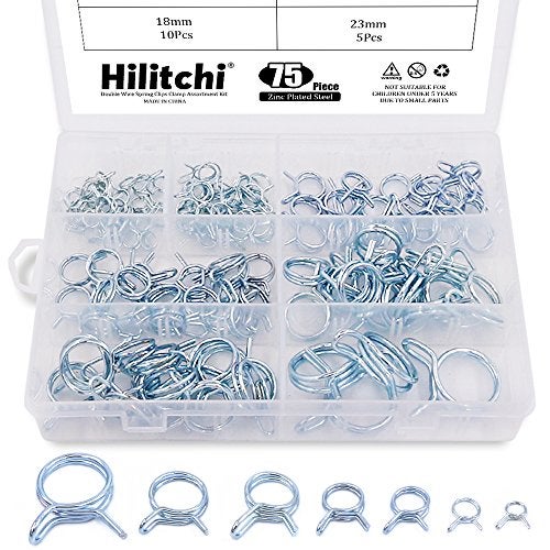 Hilitchi 75-Pcs Double Wire Fuel Line Silicone Hose Tube Spring Clips Clamp Assortment Kit - Image 1