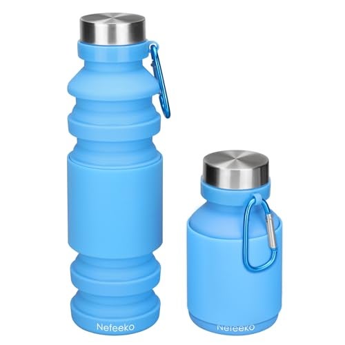 Nefeeko Collapsible Water Bottle, 18floz Reuseable BPA Free Silicone Foldable Water Bottles for Travel Gym Camping Hiking, Portable Leak Proof Sports Water Bottle with Carabiner - Image 1