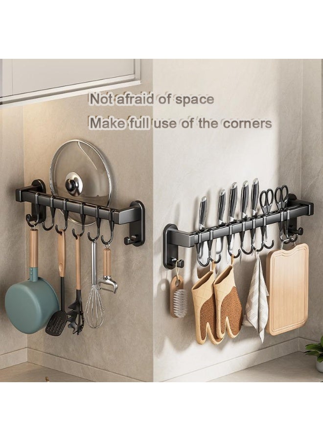 Magic Park Hanging Kitchenware Rack Wall Mount,Punch-free Kitchen Flatware Utensil Storage Organizer for Spatula Spoon,Pot lid,Dishcloth Organizer Length 40cm include Sliding 8 Hooks (Black) - Image 2