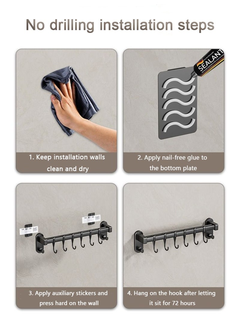 Magic Park Hanging Kitchenware Rack Wall Mount,Punch-free Kitchen Flatware Utensil Storage Organizer for Spatula Spoon,Pot lid,Dishcloth Organizer Length 40cm include Sliding 8 Hooks (Black) - Image 5