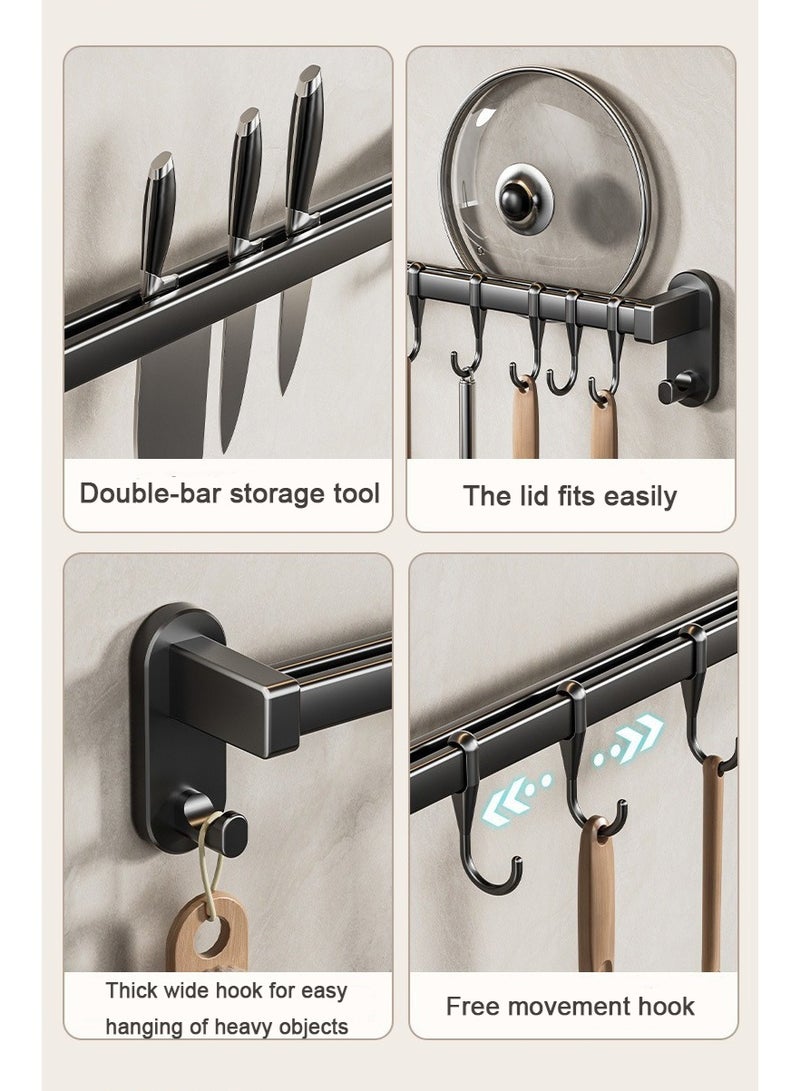 Magic Park Hanging Kitchenware Rack Wall Mount,Punch-free Kitchen Flatware Utensil Storage Organizer for Spatula Spoon,Pot lid,Dishcloth Organizer Length 40cm include Sliding 8 Hooks (Black) - Image 4