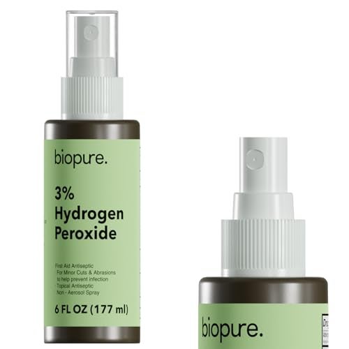 BioPure بيوبيور 6 أونصات سائلة رذاذ بيروكسيد الهيدروجين - زجاجة رذاذ غير هوائية مريحة مع 3% بيروكسيد الهيدروجين | بيروكسيد الهيدروجين 3% مطهر موضعي للإسعافات الأولية للجروح والخدوش الطفيفة (6 أونصات سائلة) - Image 1