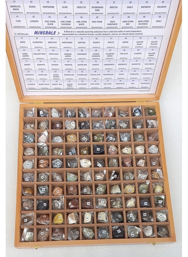 Rocksmins Collection of 100 Rocks & Minerals in a Export Quality Steam Beach Wood Wooden Box RM100WB Big Specimens of 50 Rocks and 50 Minerals in one kit for Education of Geology Earth Science Kit - Image 4