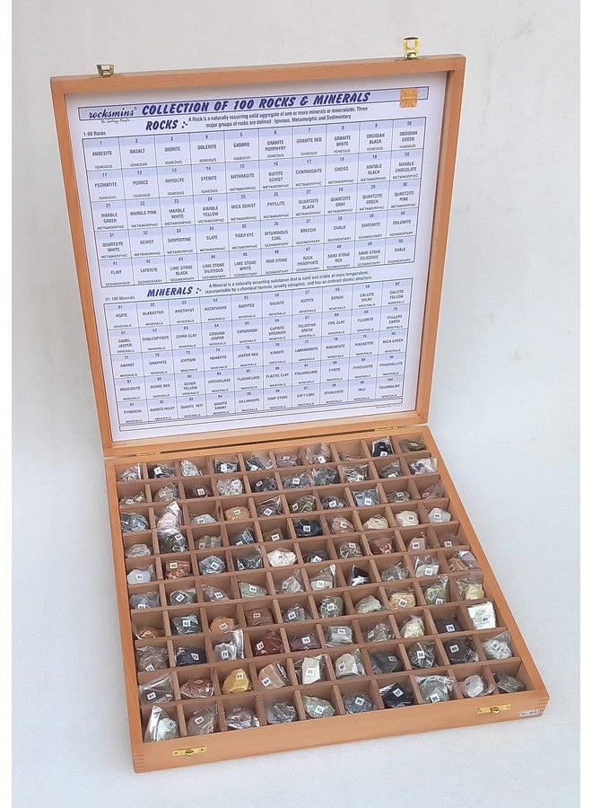 Rocksmins Collection of 100 Rocks & Minerals in a Export Quality Steam Beach Wood Wooden Box RM100WB Big Specimens of 50 Rocks and 50 Minerals in one kit for Education of Geology Earth Science Kit - Image 3
