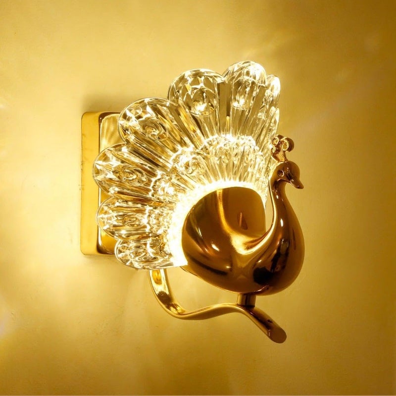 BHAVYATA ENTERPRISE BHAVYATA Acrylic Wall Lamps Gold Peacock Design Wall Lighting Fixtures Indoor Light Luxury Wall Sconces for Bedside Living Room Wrought Iron Wall Lamp - Image 1