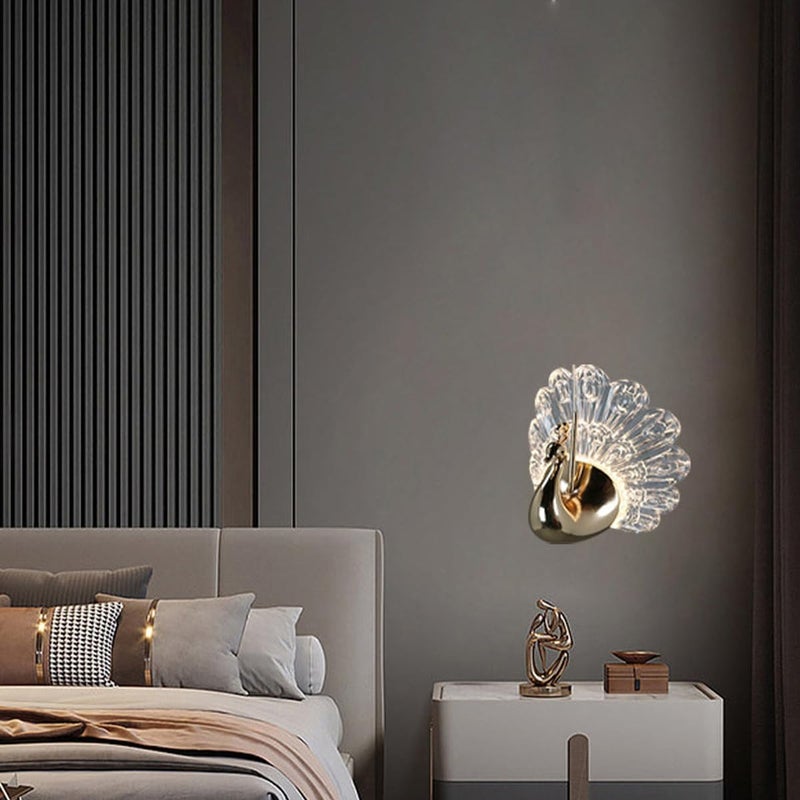 BHAVYATA ENTERPRISE BHAVYATA Acrylic Wall Lamps Gold Peacock Design Wall Lighting Fixtures Indoor Light Luxury Wall Sconces for Bedside Living Room Wrought Iron Wall Lamp - Image 2