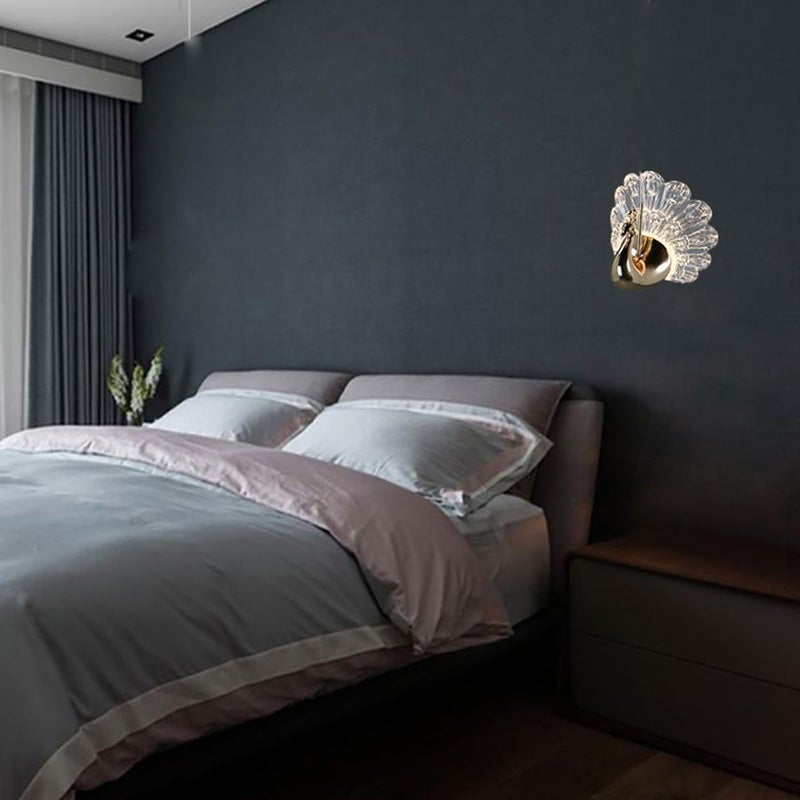 BHAVYATA ENTERPRISE BHAVYATA Acrylic Wall Lamps Gold Peacock Design Wall Lighting Fixtures Indoor Light Luxury Wall Sconces for Bedside Living Room Wrought Iron Wall Lamp - Image 4
