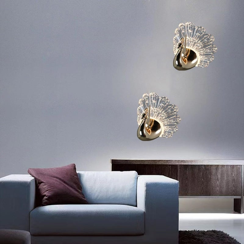 BHAVYATA ENTERPRISE BHAVYATA Acrylic Wall Lamps Gold Peacock Design Wall Lighting Fixtures Indoor Light Luxury Wall Sconces for Bedside Living Room Wrought Iron Wall Lamp - Image 5
