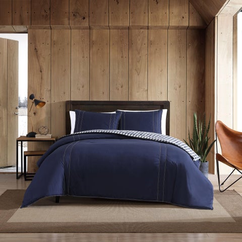 Eddie Bauer  King Comforter Set Reversible Cotton Bedding with Matching Shams PreWashed for Added Softness Kingston Navy King