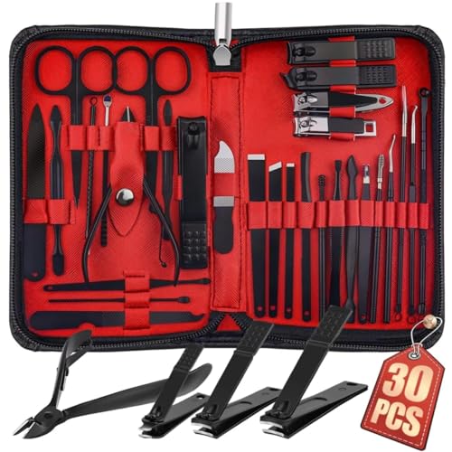 LOVHIDE Manicure Set Professional Nail Clippers Pedicure Kit, 30 Pieces Stainless Steel Nail Care Tools Grooming Kit with Luxurious Travel Leather Case for Men and Women (Set Of 30 Pcs With Premium Case) - Image 1