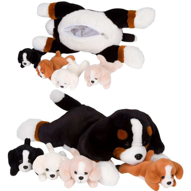 PixieCrush Dog Stuffed Animals - Bernese Mommy with 4 Puppies in Her Tummy - Huggable and Fluffy Dog Plushies for Imaginative Play - Plush Toys Suitable for Kids 3 Years Old and Above - 5" x 10" x 8" - Image 1