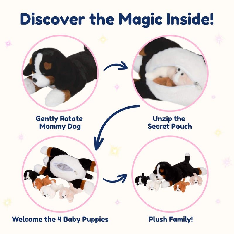 PixieCrush Dog Stuffed Animals - Bernese Mommy with 4 Puppies in Her Tummy - Huggable and Fluffy Dog Plushies for Imaginative Play - Plush Toys Suitable for Kids 3 Years Old and Above - 5" x 10" x 8" - Image 5