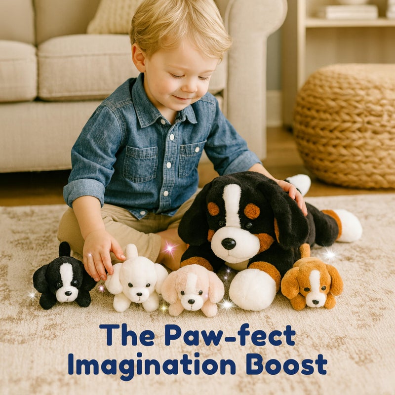 PixieCrush Dog Stuffed Animals - Bernese Mommy with 4 Puppies in Her Tummy - Huggable and Fluffy Dog Plushies for Imaginative Play - Plush Toys Suitable for Kids 3 Years Old and Above - 5" x 10" x 8" - Image 2