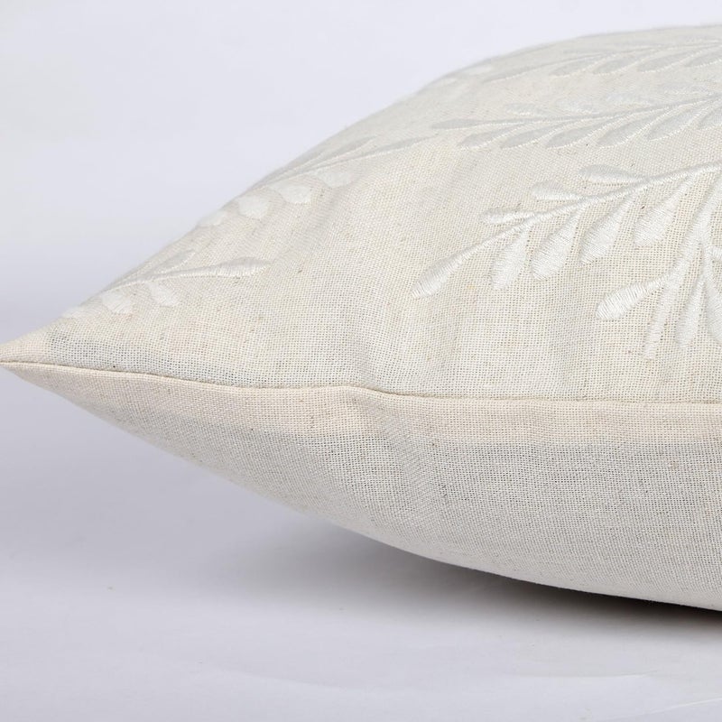 RinRinfam Embroidered Throw Pillow Cover 12x 20, Classical Boho Leaves Natural Linen Pillow Cushion Case, Farmhouse Home Decor for Outdoor Couch Bedroom Car White - Image 4