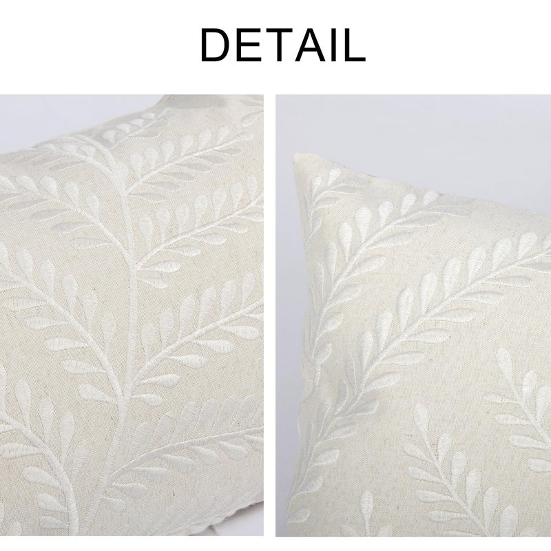 RinRinfam Embroidered Throw Pillow Cover 12x 20, Classical Boho Leaves Natural Linen Pillow Cushion Case, Farmhouse Home Decor for Outdoor Couch Bedroom Car White - Image 2