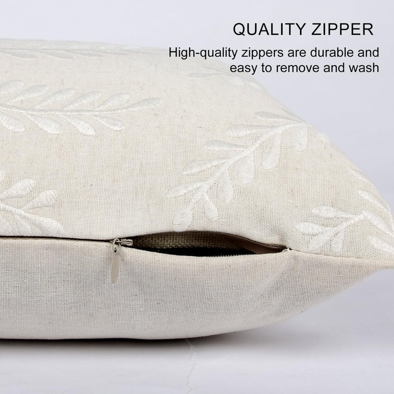 RinRinfam Embroidered Throw Pillow Cover 12x 20, Classical Boho Leaves Natural Linen Pillow Cushion Case, Farmhouse Home Decor for Outdoor Couch Bedroom Car White - Image 5