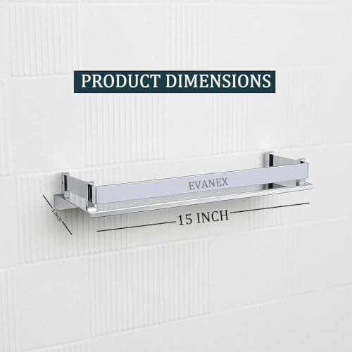 EVANEX Bathroom Wall Shelf | 5x15 Inch 304 Stainless Steel Wall-Mounted Bathroom Organizer | Rustproof Bathroom Rack for Toiletries, Bathroom Accessories, Multi-Purpose Wall Shelf - Image 4