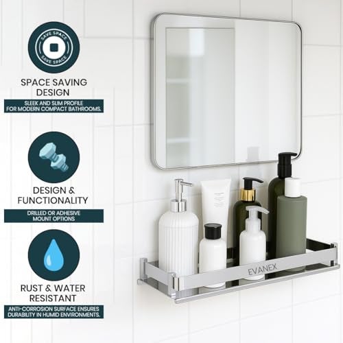 EVANEX Bathroom Wall Shelf | 5x15 Inch 304 Stainless Steel Wall-Mounted Bathroom Organizer | Rustproof Bathroom Rack for Toiletries, Bathroom Accessories, Multi-Purpose Wall Shelf - Image 2