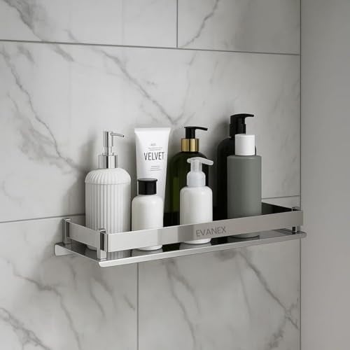 EVANEX Bathroom Wall Shelf | 5x15 Inch 304 Stainless Steel Wall-Mounted Bathroom Organizer | Rustproof Bathroom Rack for Toiletries, Bathroom Accessories, Multi-Purpose Wall Shelf - Image 1