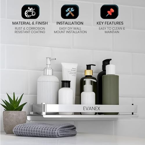 EVANEX Bathroom Wall Shelf | 5x15 Inch 304 Stainless Steel Wall-Mounted Bathroom Organizer | Rustproof Bathroom Rack for Toiletries, Bathroom Accessories, Multi-Purpose Wall Shelf - Image 3