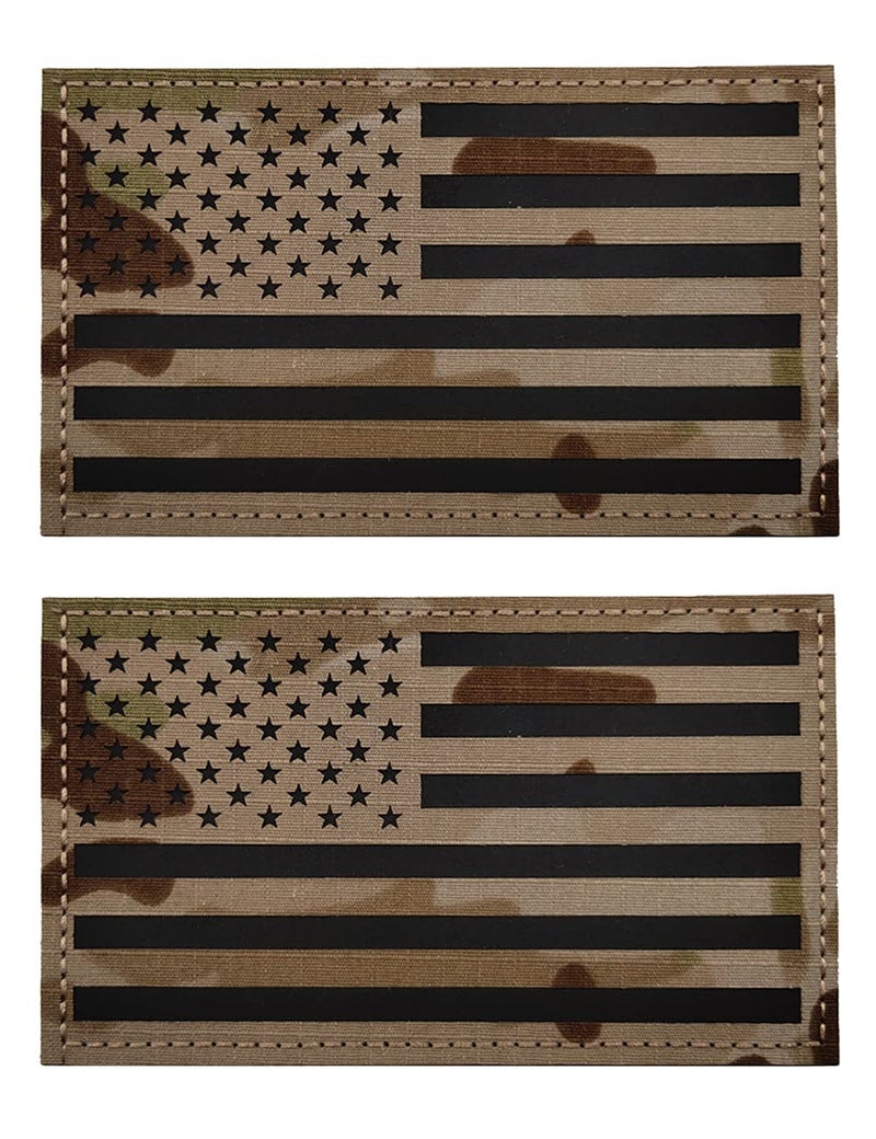AliPlus 2 PCS AliPlus 5x3 inch American Flag Patches IR Infrared Reflective Patches Laser Cut Patch Hook and LoopKhaki CP - Image 2