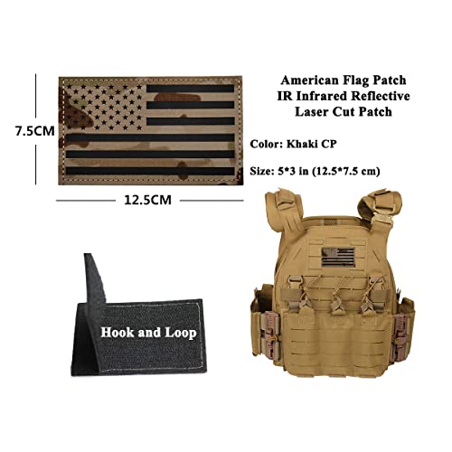 AliPlus 2 PCS AliPlus 5x3 inch American Flag Patches IR Infrared Reflective Patches Laser Cut Patch Hook and LoopKhaki CP - Image 3