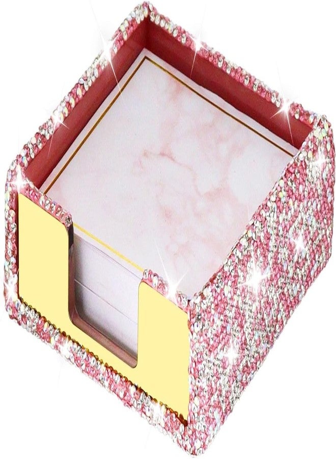 MultiBey Rhinestone Sticky Note Holder, 4 x 4 Inches Pink Arylic Post it Note Dispenser Cute Self Sticky Note Pad Holder, Pink Bling Sticky Memo Holder for Desk Office Home Supplies - Image 1