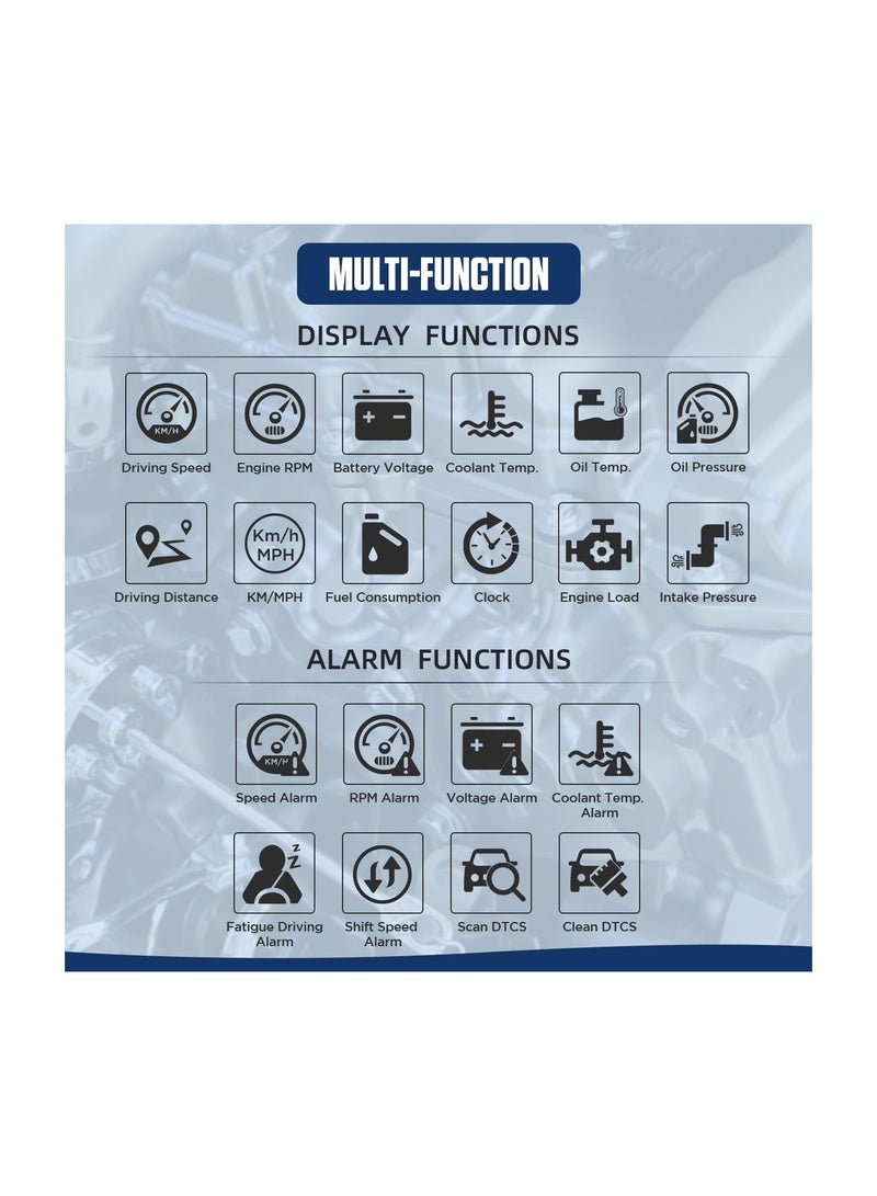 X60 Car OBD HUD Multi-Function Digital Meter Alarm Speed Water-Temp Gauge Malfunction-Test for 12V OBD-II Standard Vehicles Automotive Display HUD - Image 3