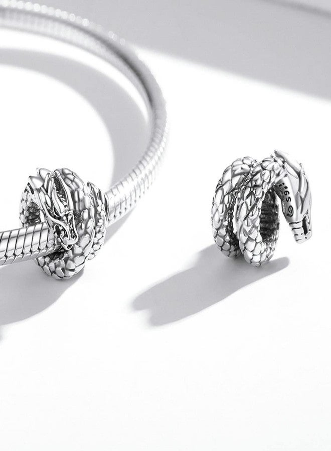 WOSTU Dragon Charm for Bracelet 925 Sterling Silver Vintage Coiled Dragon Charm for Birthday New Year Jewelry Gift for Family Members for Women - Image 3