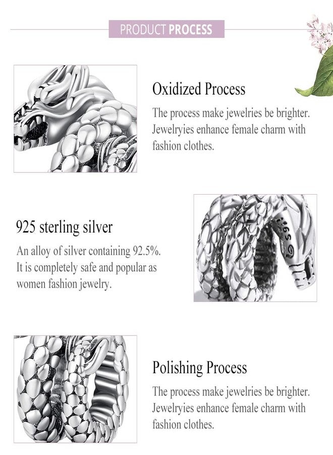 WOSTU Dragon Charm for Bracelet 925 Sterling Silver Vintage Coiled Dragon Charm for Birthday New Year Jewelry Gift for Family Members for Women - Image 5