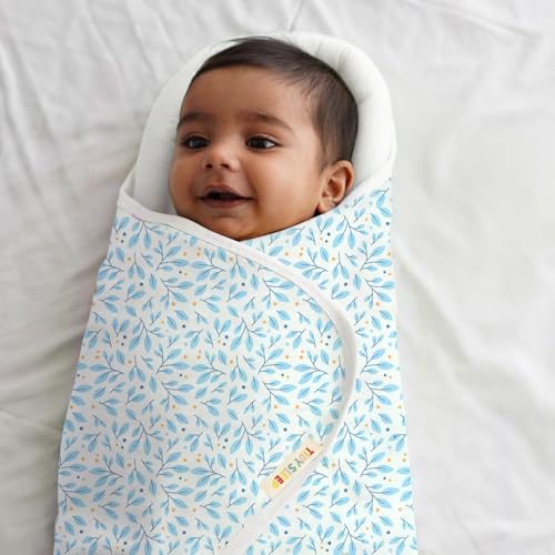 TIDY SLEEP Baby Swaddle Wrappper Adjustable for Newborn || 100% Cotton Soft || Newborn Blanket for 0-3 Months (Blue Leaf) - Image 1