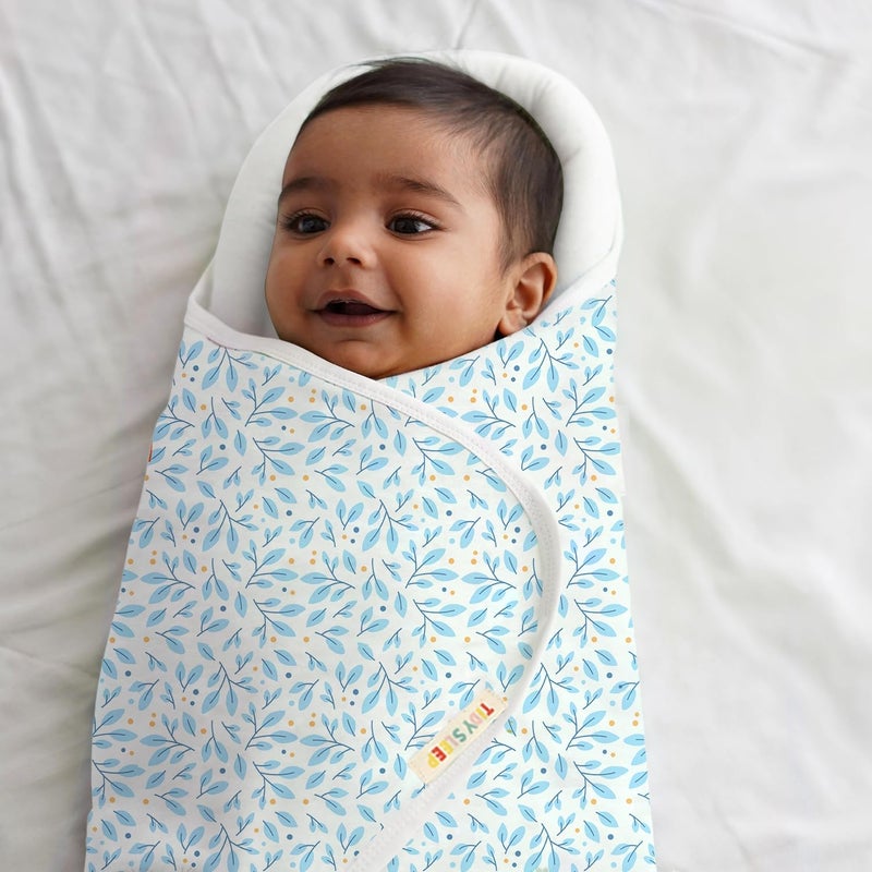 TIDY SLEEP Baby Swaddle Wrappper Adjustable for Newborn || 100% Cotton Soft || Newborn Blanket for 0-3 Months (Blue Leaf) - Image 3
