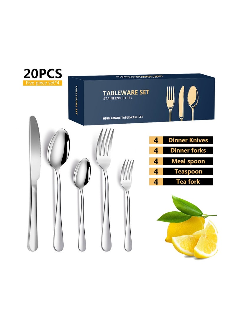 KUYING Stainless Steel Tableware Set Of 20 Pieces Western Knife Fork Spoon Set 