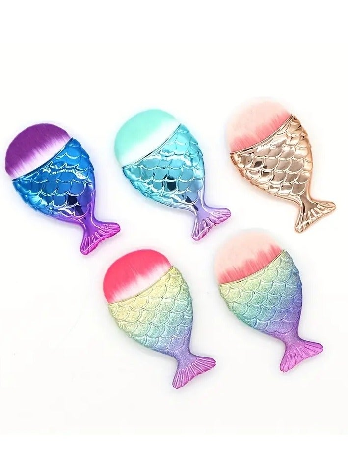 أوريتي 5pcs حورية البحر الأساس فرشاة تصميم ذيل السمك لسلس وحتى تطبيق مسحوق الأساس وأخمر خدود مثالية لعشاق الجمال - Image 4