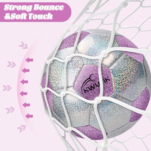OKWUYiK Soccer Ball Size 3 Glitter Pink & Silver Spliced with Pump Toddler Soccer Ball for Kids Aged 3-6 Outdoor Training Ball for Girls Boys Children Youth Teens (Purple & Silver Spliced, 3) - Image 5