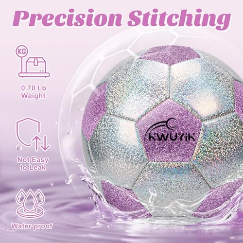 OKWUYiK Soccer Ball Size 3 Glitter Pink & Silver Spliced with Pump Toddler Soccer Ball for Kids Aged 3-6 Outdoor Training Ball for Girls Boys Children Youth Teens (Purple & Silver Spliced, 3) - Image 4